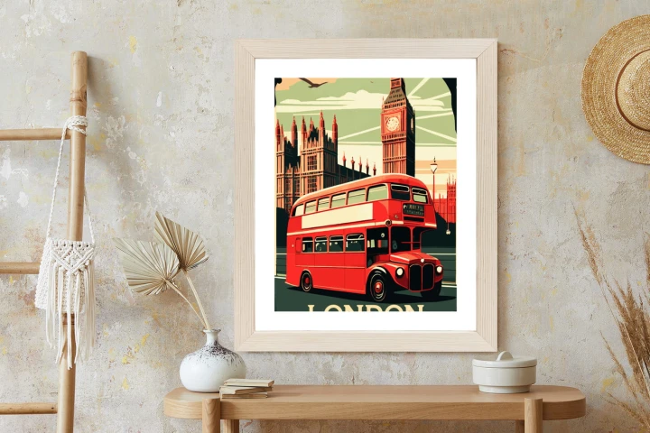 Plakat Czerwony Autobus Na Tle Londyńskiego Big Bena