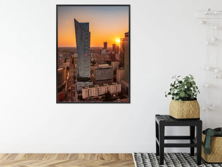 Plakat Wieżowce W Warszawie O Zachodzie Słońca