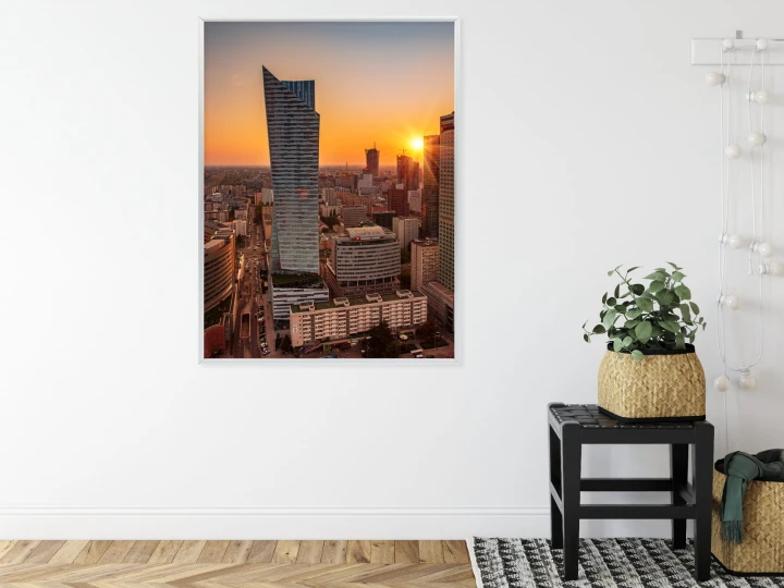Plakat Wieżowce W Warszawie O Zachodzie Słońca