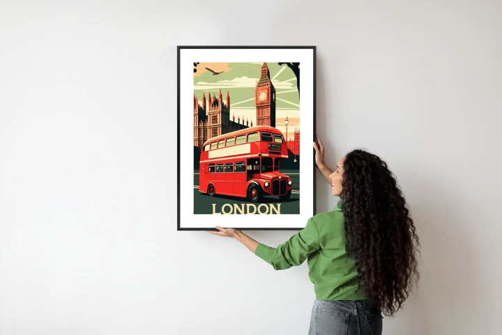 Plakat Czerwony Autobus Na Tle Londyńskiego Big Bena