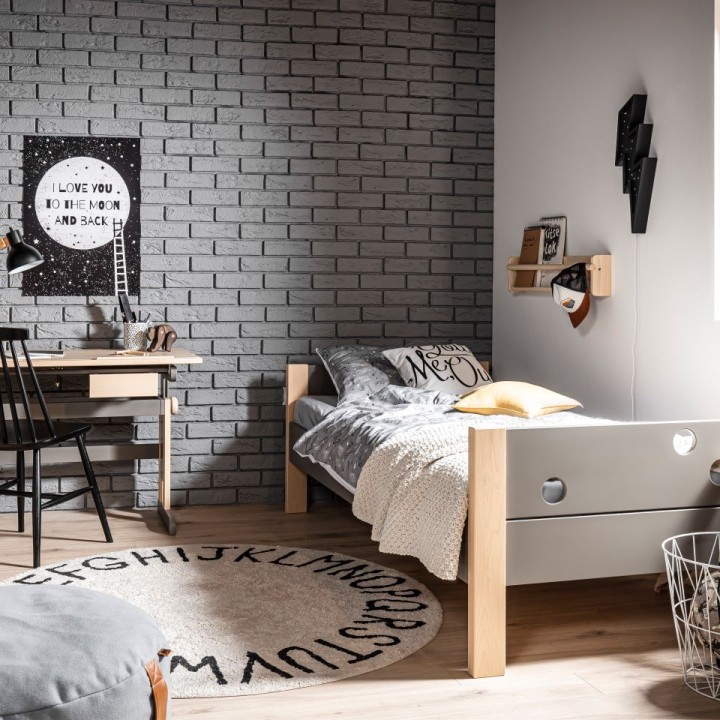 Łóżko 90x200 Funflex szare w aranżacji pokoju młodzieżowego