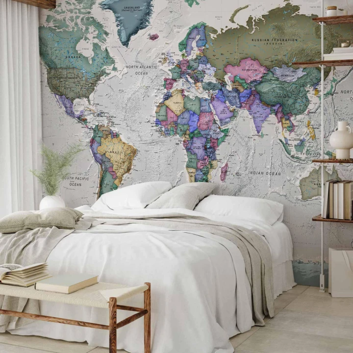 Fototapeta - Nauka geografii - mapa świata z podpisanymi państwami po angielsku