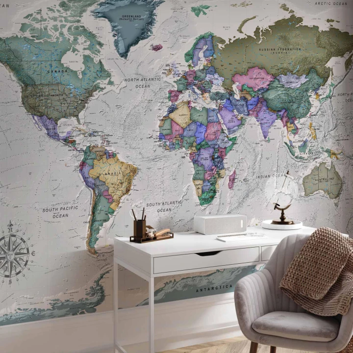 Fototapeta - Nauka geografii - mapa świata z podpisanymi państwami po angielsku