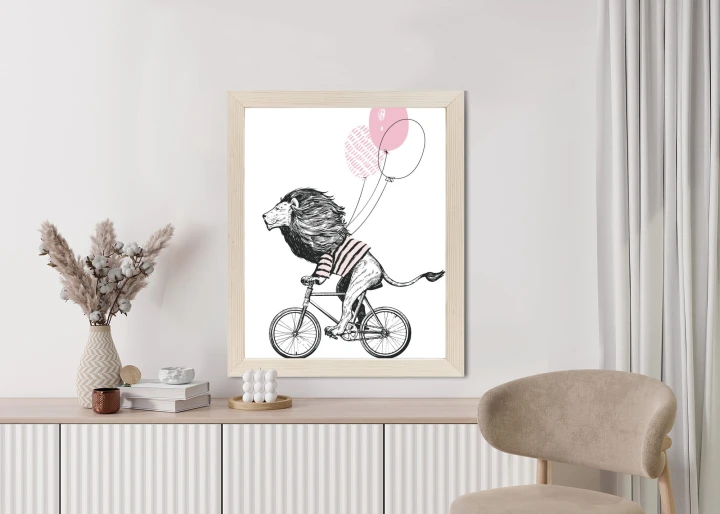 Plakat Lew W Koszulce Na Rowerze