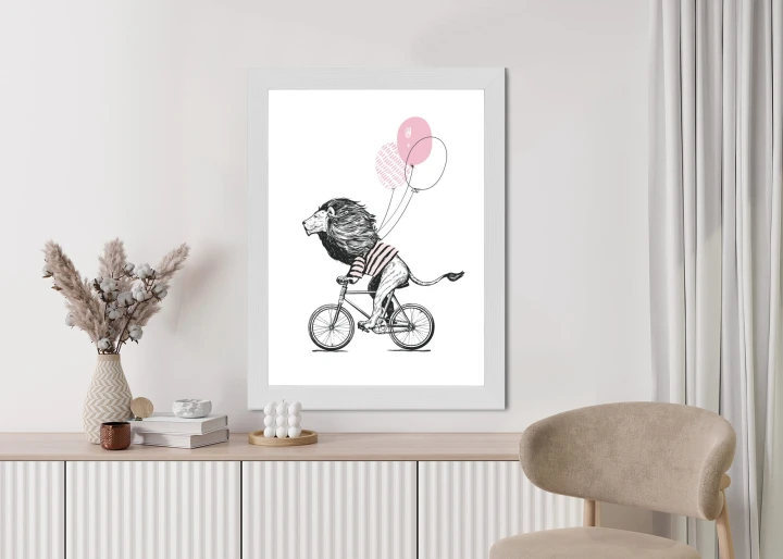 Plakat Lew W Koszulce Na Rowerze