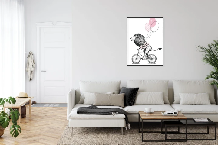 Plakat Lew W Koszulce Na Rowerze
