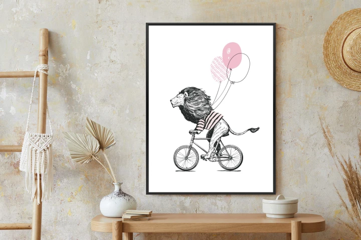 Plakat Lew W Koszulce Na Rowerze