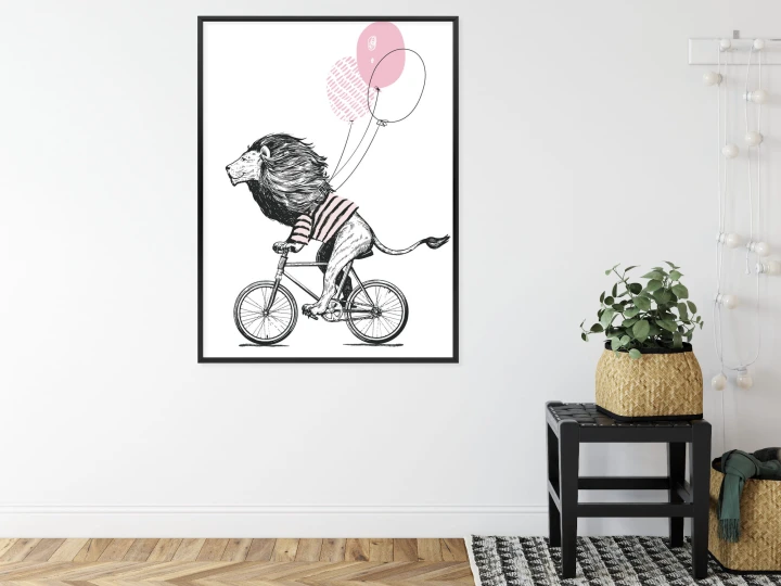 Plakat Lew W Koszulce Na Rowerze