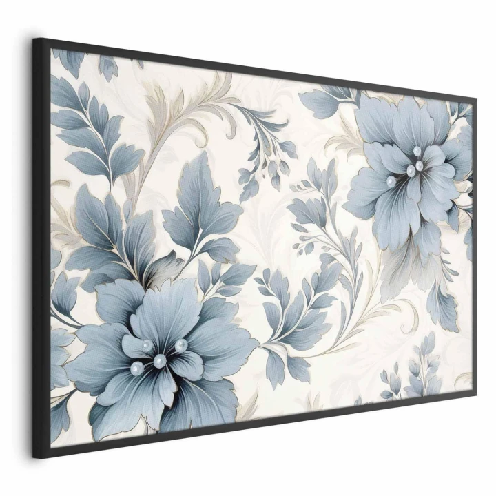 Plakat - Turkusowe ornamentalne retro kwiaty
