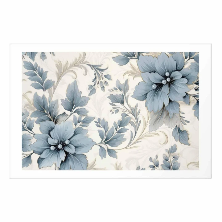 Plakat - Turkusowe ornamentalne retro kwiaty