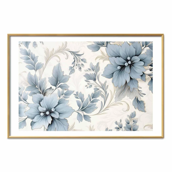 Plakat - Turkusowe ornamentalne retro kwiaty