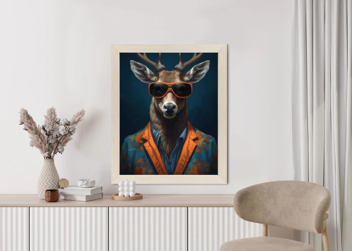 Plakat Jeleń W Okularach I Eleganckim Ubraniu