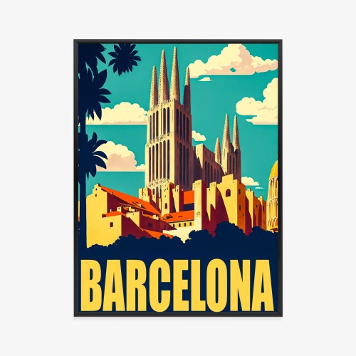 Plakat Napis Barcelona Z Sagrada Familia W Tle