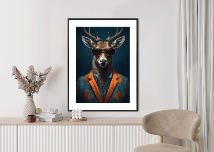 Plakat Jeleń W Okularach I Eleganckim Ubraniu