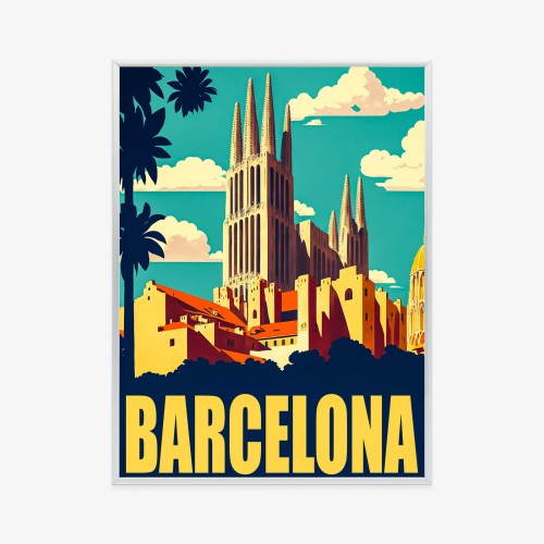 Plakat Napis Barcelona Z Sagrada Familia W Tle