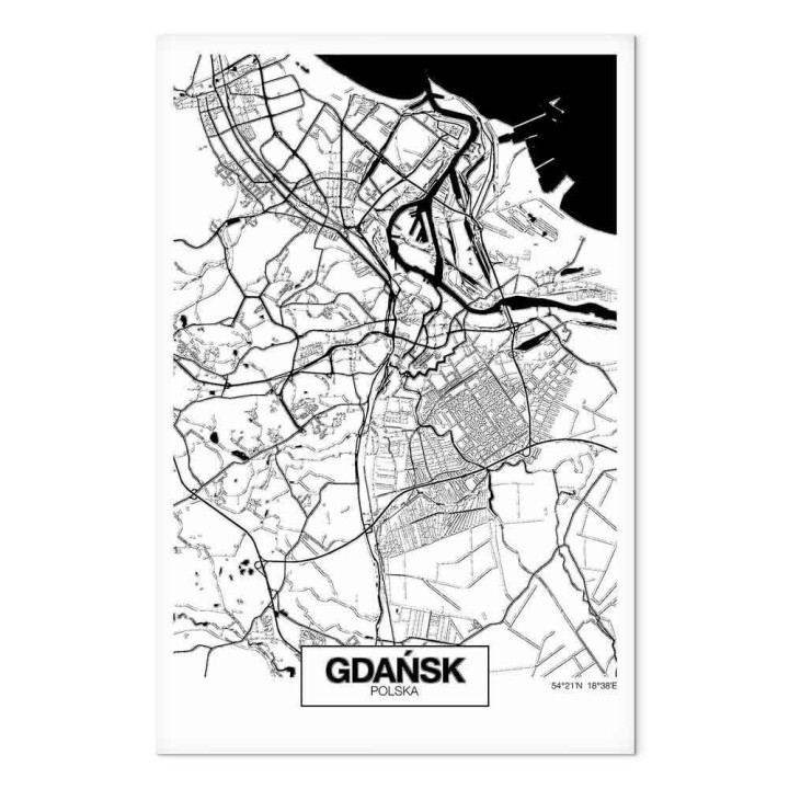 Obraz - Mapa miasta: Gdańsk (1-częściowy) pionowy