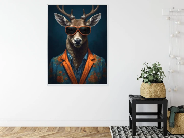 Plakat Jeleń W Okularach I Eleganckim Ubraniu