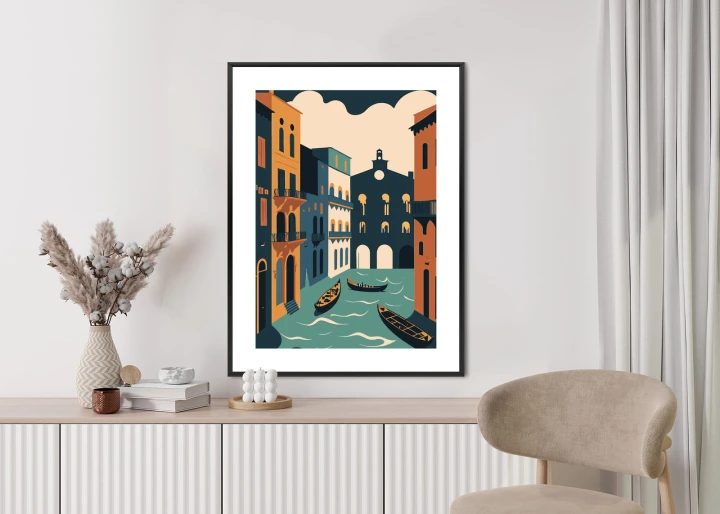 Plakat Canal Grande Z Gondolami W Wenecji Ilustracja