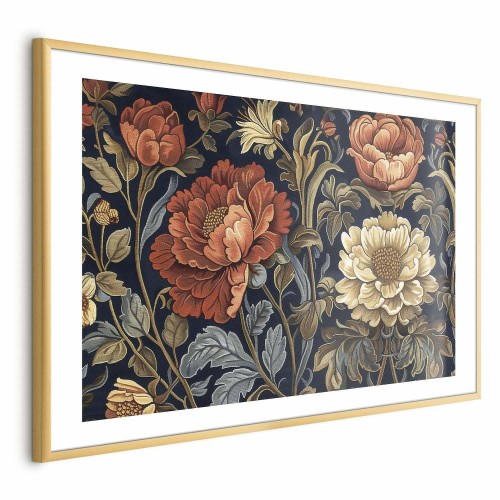 Plakat - Gobelinowe wielkie kwiaty w stylu retro