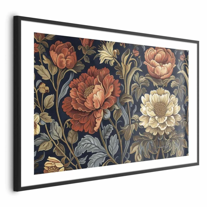 Plakat - Gobelinowe wielkie kwiaty w stylu retro