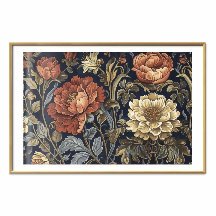 Plakat - Gobelinowe wielkie kwiaty w stylu retro