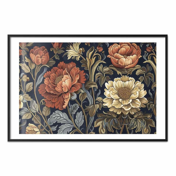 Plakat - Gobelinowe wielkie kwiaty w stylu retro