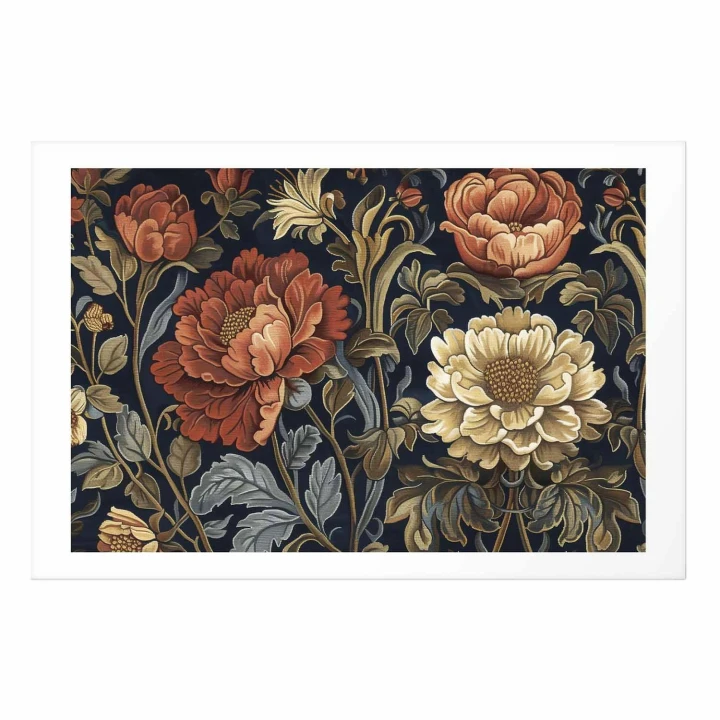 Plakat - Gobelinowe wielkie kwiaty w stylu retro