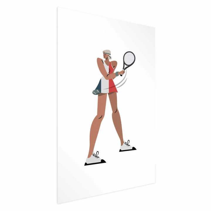Plakat - Tenisistka z rakietą na białym tle - ilustracja