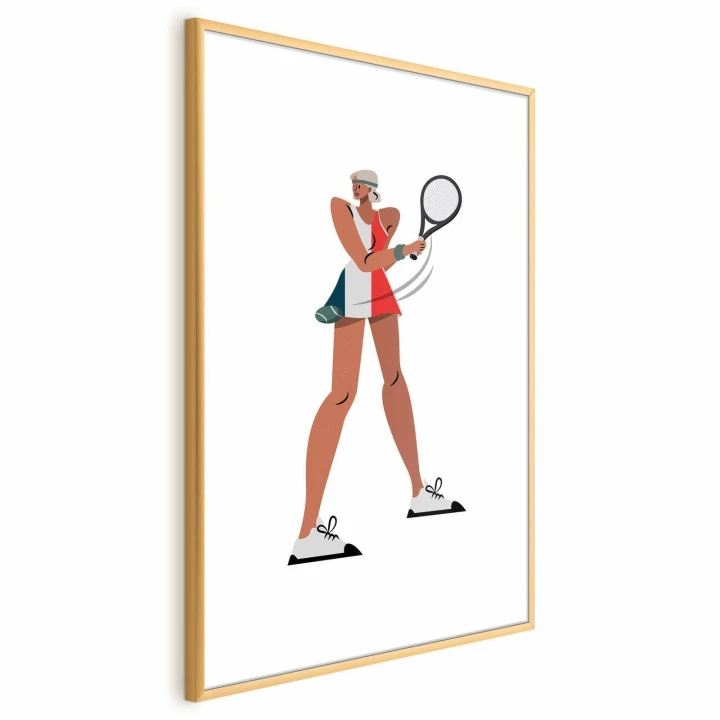 Plakat - Tenisistka z rakietą na białym tle - ilustracja