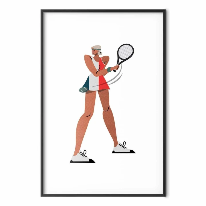 Plakat - Tenisistka z rakietą na białym tle - ilustracja