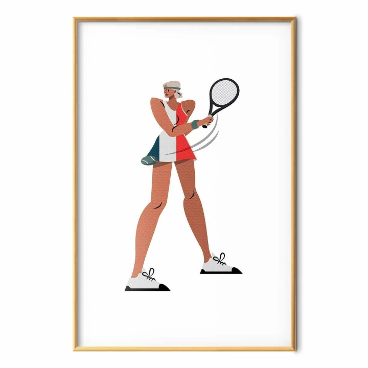 Plakat - Tenisistka z rakietą na białym tle - ilustracja