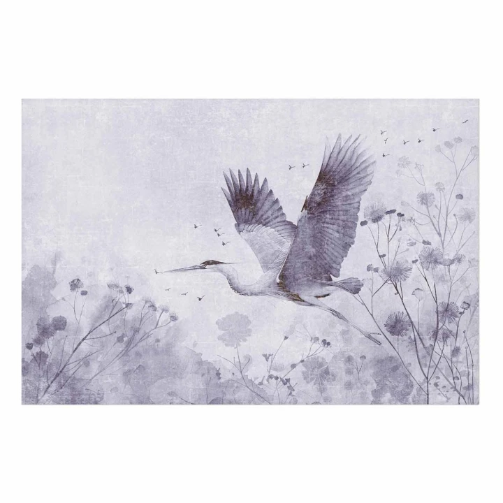 Plakat - Majestatyczny lot - żuraw w locie w monochromatycznej chłodnej kolorystyce