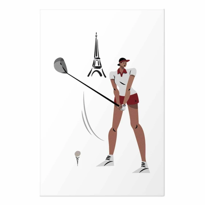 Plakat - Ilustracja golfistki z wieżą Eiffla w tle