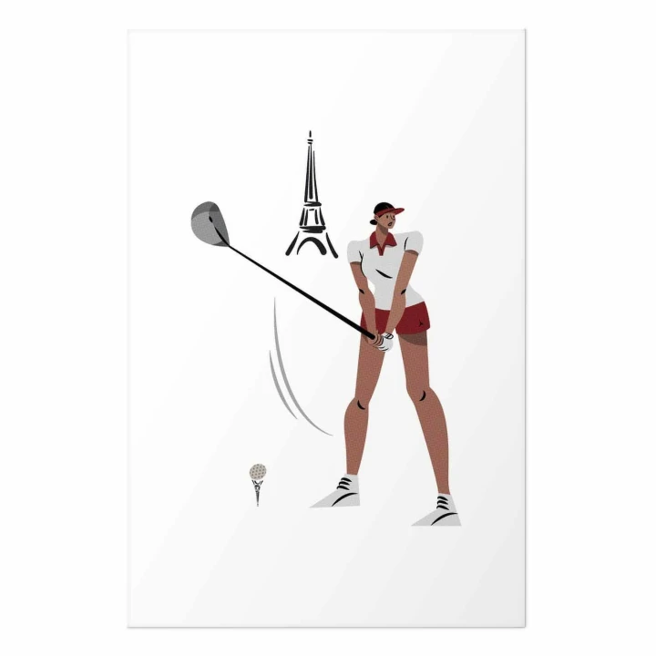 Plakat - Ilustracja golfistki z wieżą Eiffla w tle