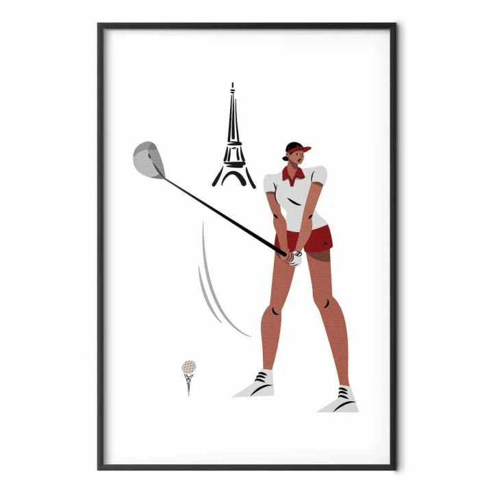 Plakat - Ilustracja golfistki z wieżą Eiffla w tle