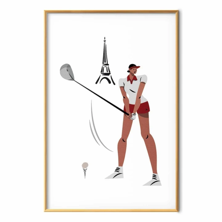Plakat - Ilustracja golfistki z wieżą Eiffla w tle