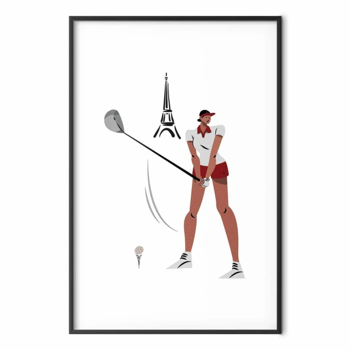 Plakat - Ilustracja golfistki z wieżą Eiffla w tle