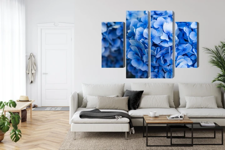 Obraz Wieloczęściowy Kwiaty Niebieskiej Hortensji Z Bliska
