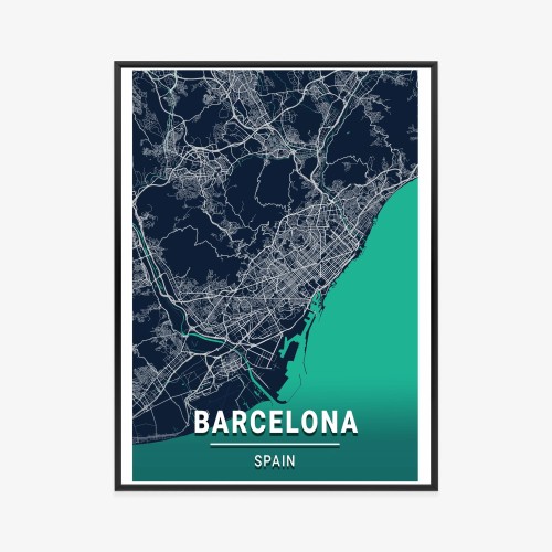 Plakat Granatowa Mapa Barcelony