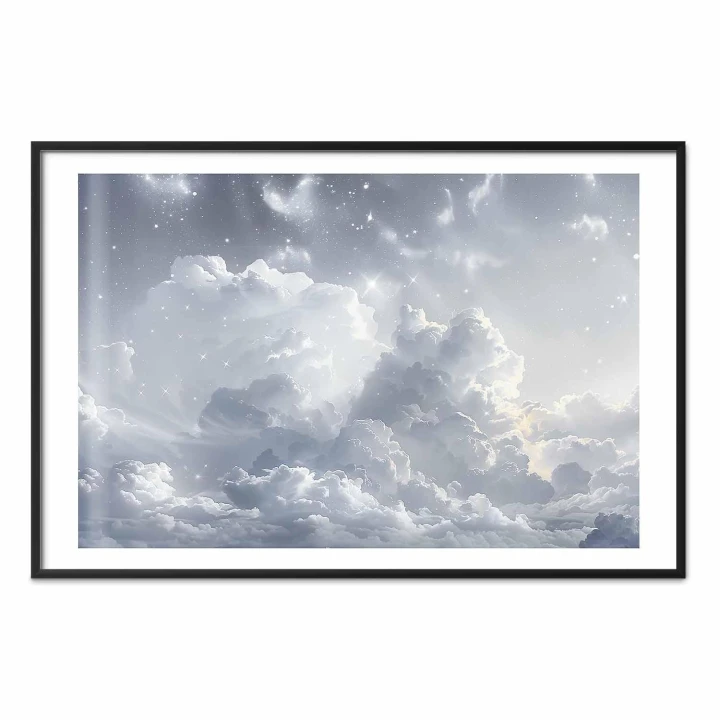 Plakat - Astralny spokój: Gwiazdy rozsypane nad delikatnymi chmurami