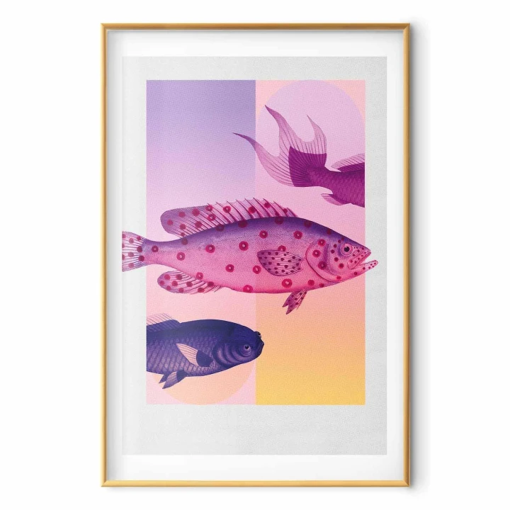 Plakat - Fantazyjne Ryby - artystyczna ilustracja ryb na kolorowym tle