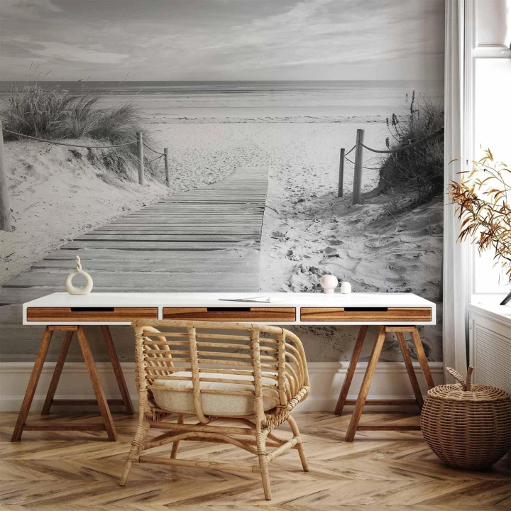 Fototapeta - Na plaży - czarno-biały pejzaż