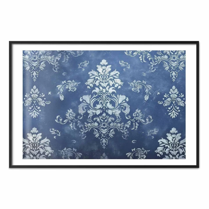 Plakat - Retro ornament w przetartych błękitach