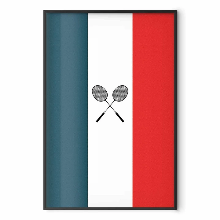Plakat - Flagi Francji i czarne paletki do badmintona
