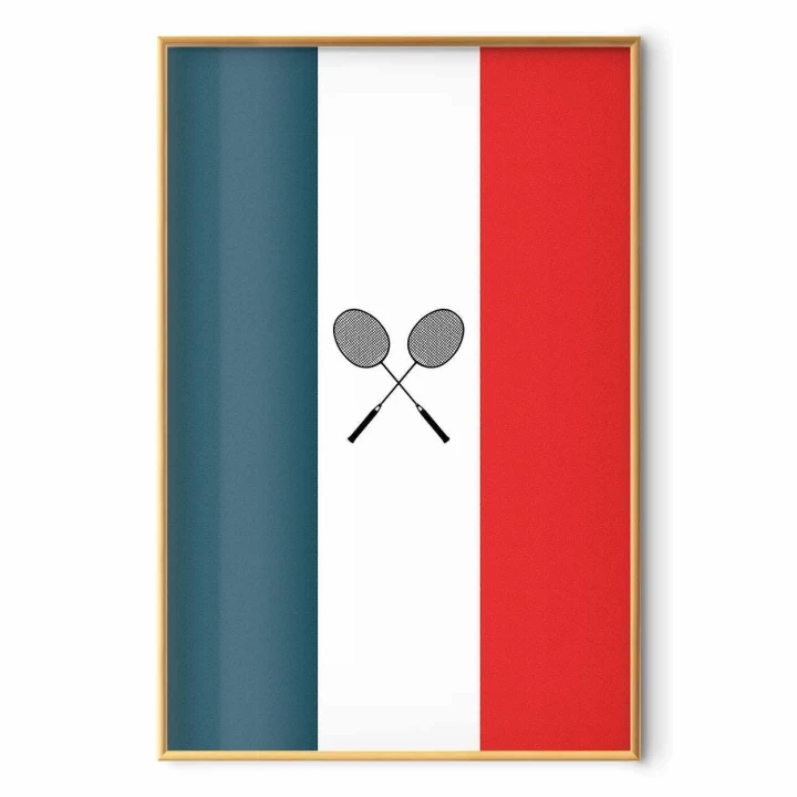 Plakat - Flagi Francji i czarne paletki do badmintona