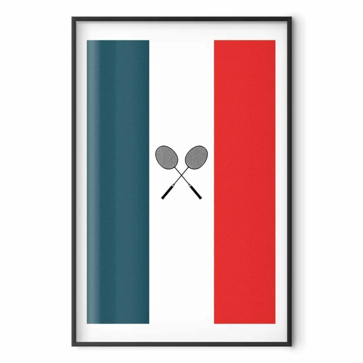 Plakat - Flagi Francji i czarne paletki do badmintona