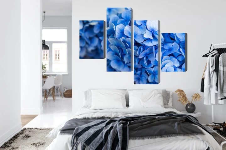 Obraz Wieloczęściowy Kwiaty Niebieskiej Hortensji Z Bliska