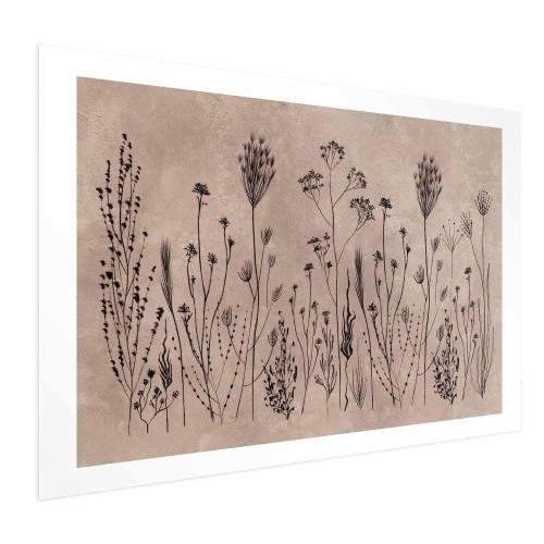 Plakat - Polne kwiaty - czarne rośliny na tle w technice lime wash