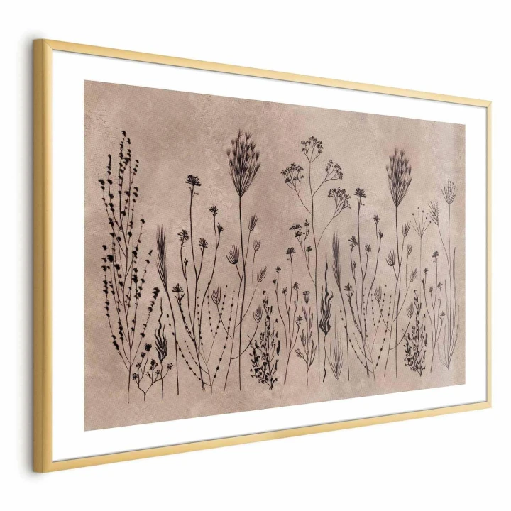 Plakat - Polne kwiaty - czarne rośliny na tle w technice lime wash