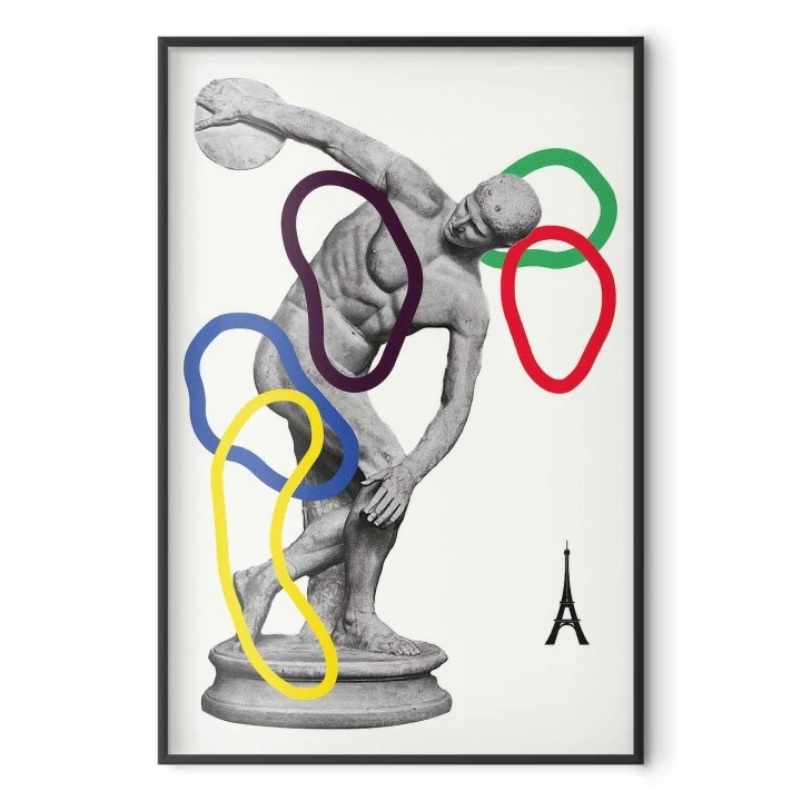 Plakat - Grafika kolaż - rzut dyskiem - rzeźba